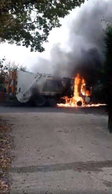 Fire crews battled the burning bin lorry. Picture: Steve Morgan (5120003)