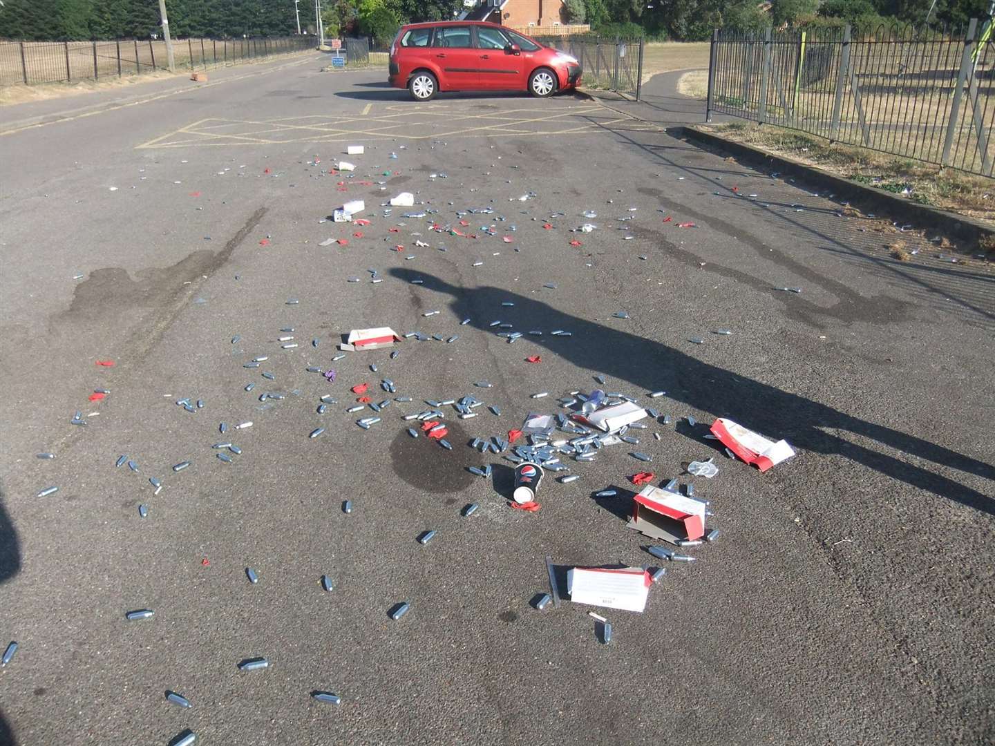 Hundreds of cannisters were found dumped in Larkfield recreation ground's car park (3093883)
