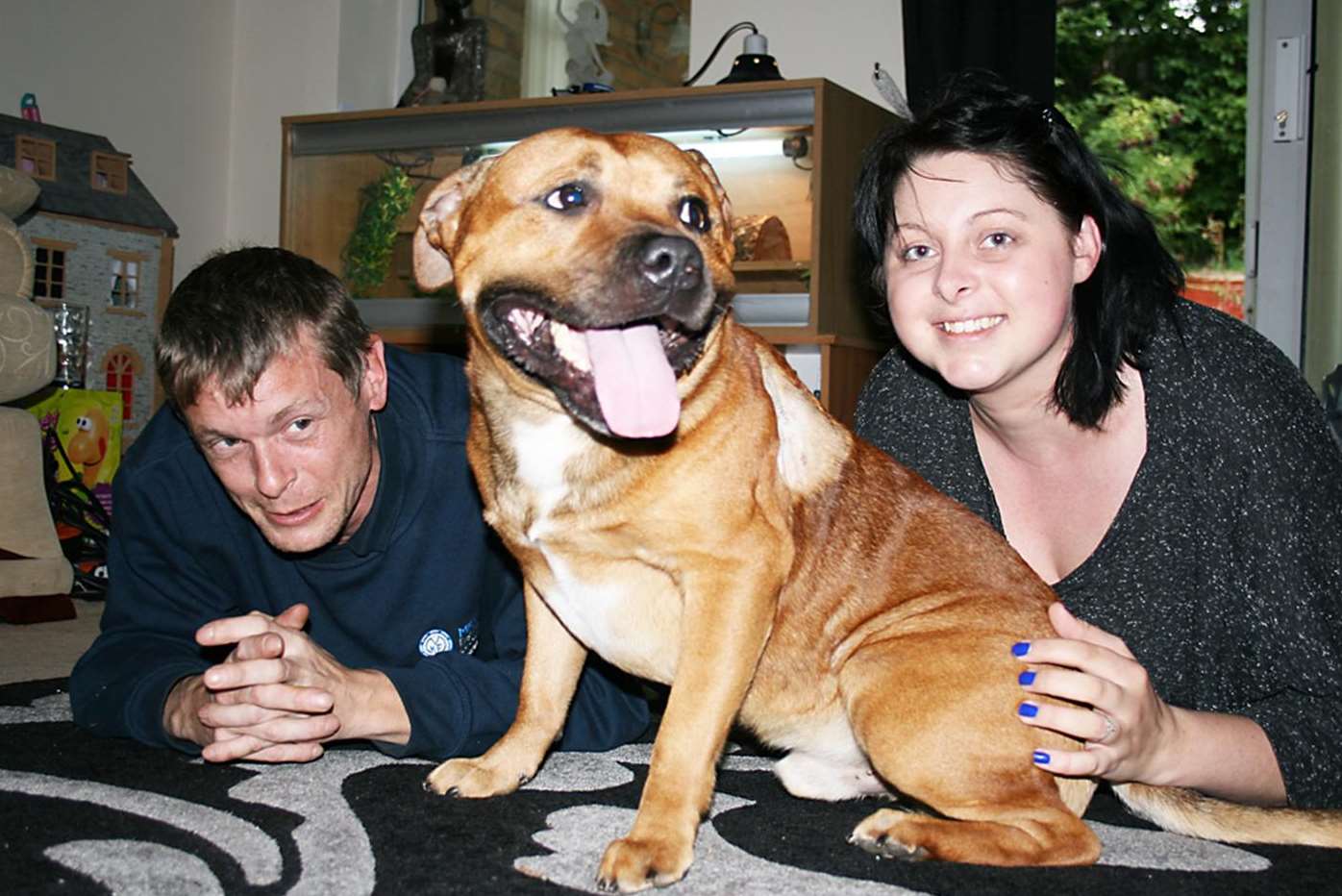 Thomas with his new owners, Gemma Turton and Andrew Fosbraey from Sittingbourne