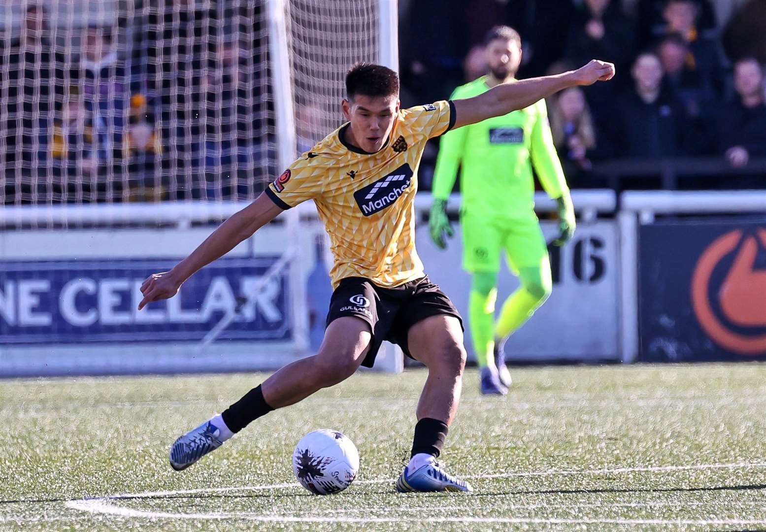 Maidstone midfielder Bivesh Gurung picks his pass. Picture: Helen Cooper