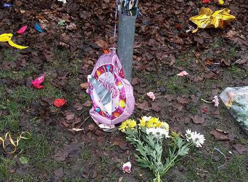 Birthday balloons were popped and flowers strewn over the ground. Picture: Lianne Fitzpatrick