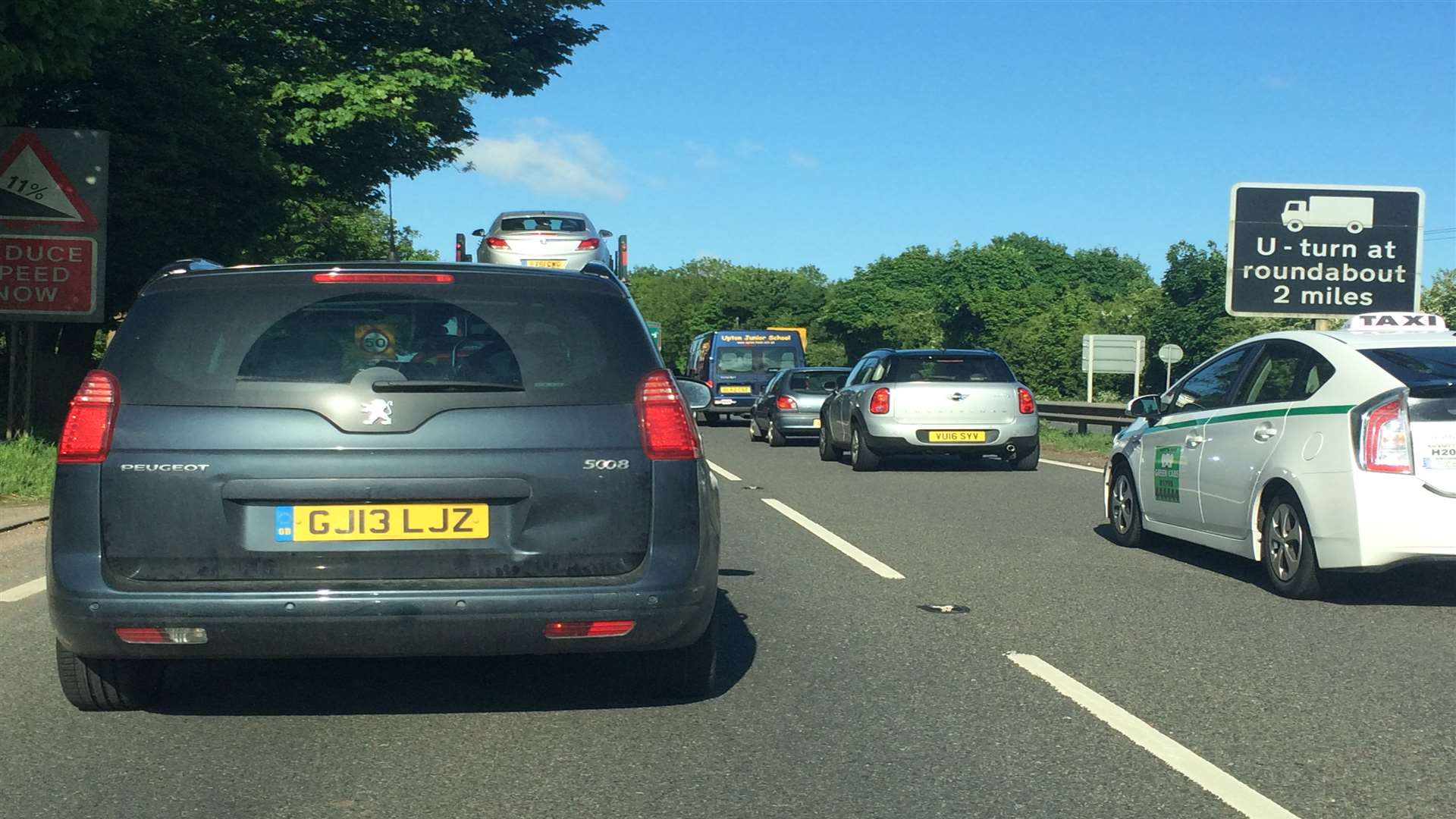 Traffic is building up after the crash on the A249 at Detling Hill.Stock image