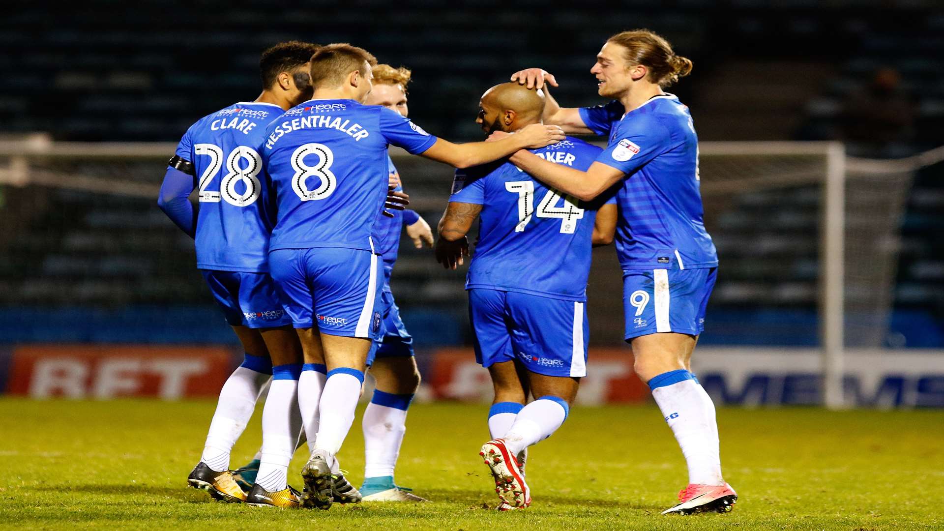 Gillingham celebrate a late equaliser against Bury Picture: Andy Jones