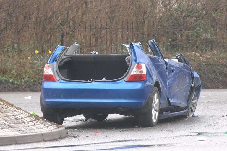The couple's car at the Tourtel Road roundabout in Canterbury