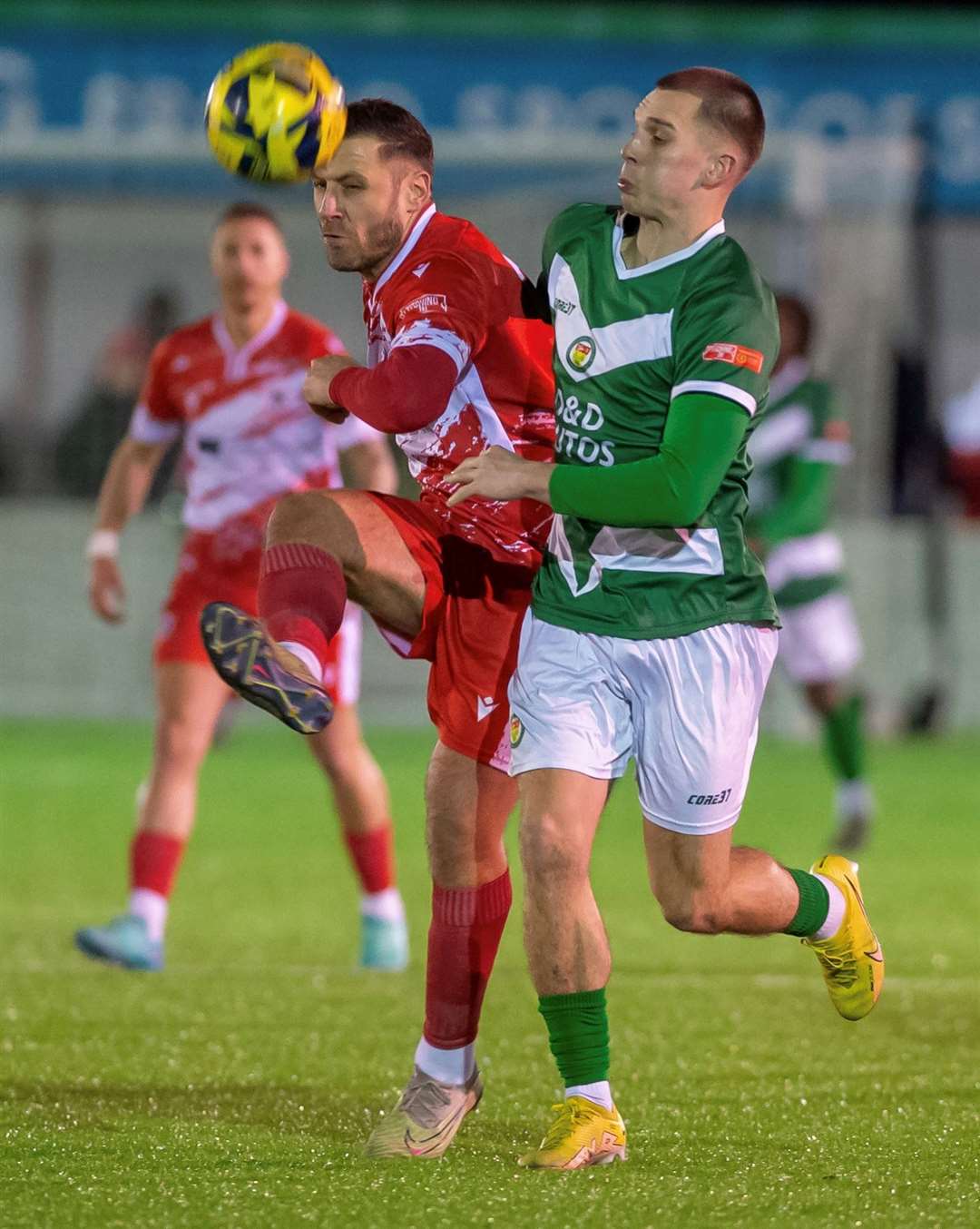 Ramsgate defender Craig Stone clears ahead of young Ashford forward Noah Carney last Tuesday Picture: Ian Scammell