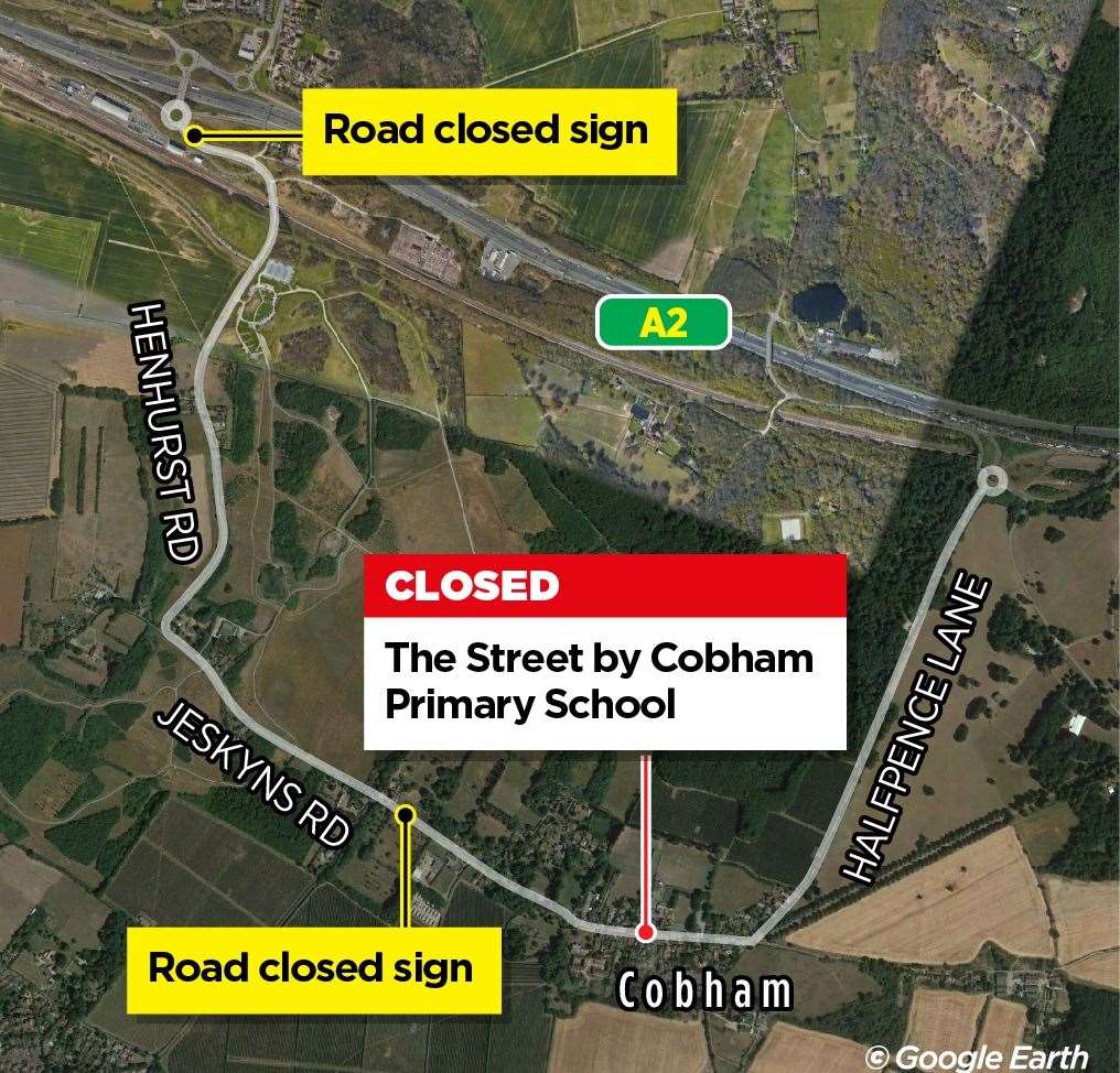 The Street road closure in Cobham