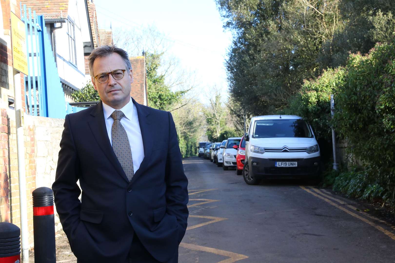 Headteacher Jim Holditch outside St Peter's CofE Primary School, where parents rely on a nearby car park. Picture: Andy Jones