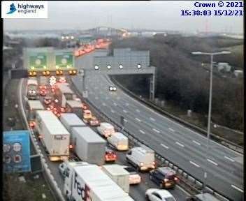 Traffic is queuing with delays of an hour. Picture: Highways England