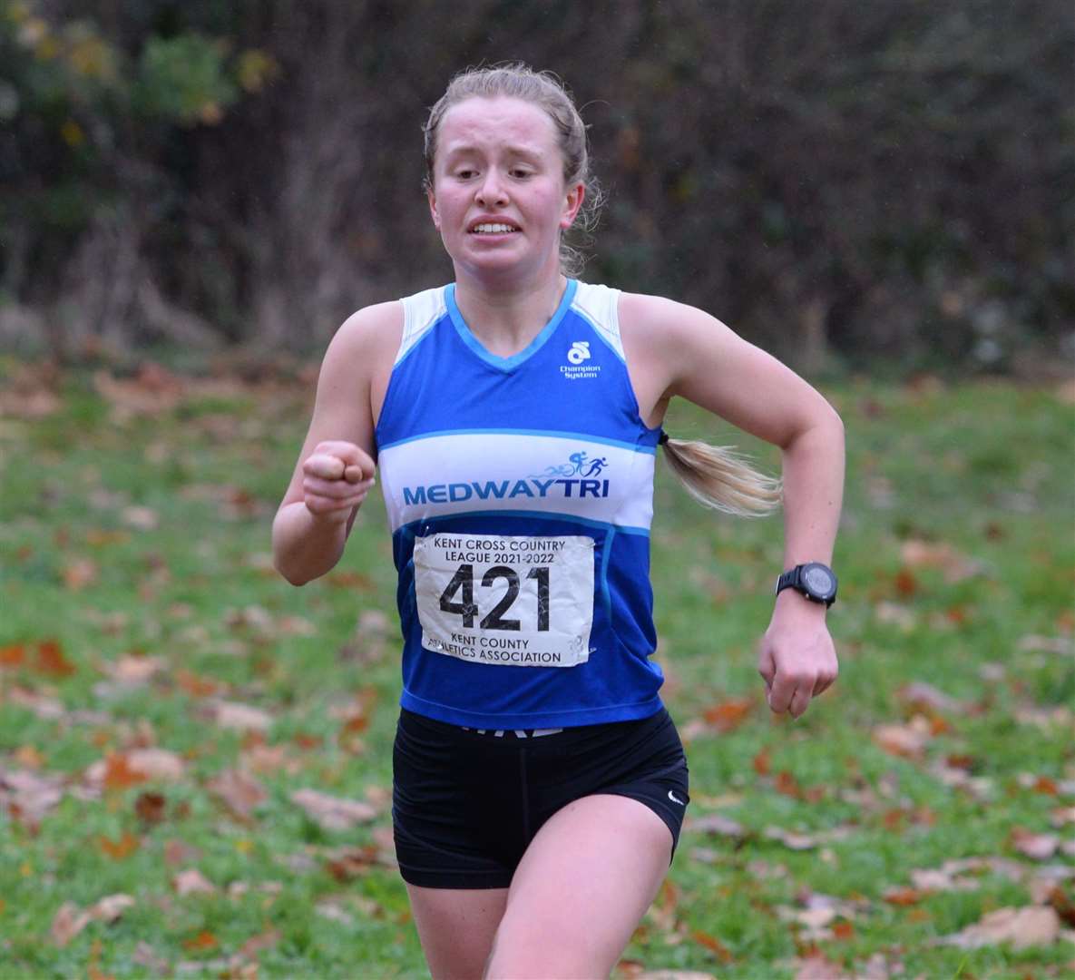 Hannah Mitchell of Medway Tri was second in the under-17 women's race. Picture: Chris Davey (53364443)