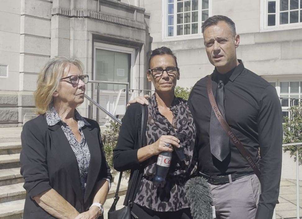 Daniel's nan Christine Smith, mum Shaine Venes and uncle Justin Venes outside County Hall in Maidstone this afternoon