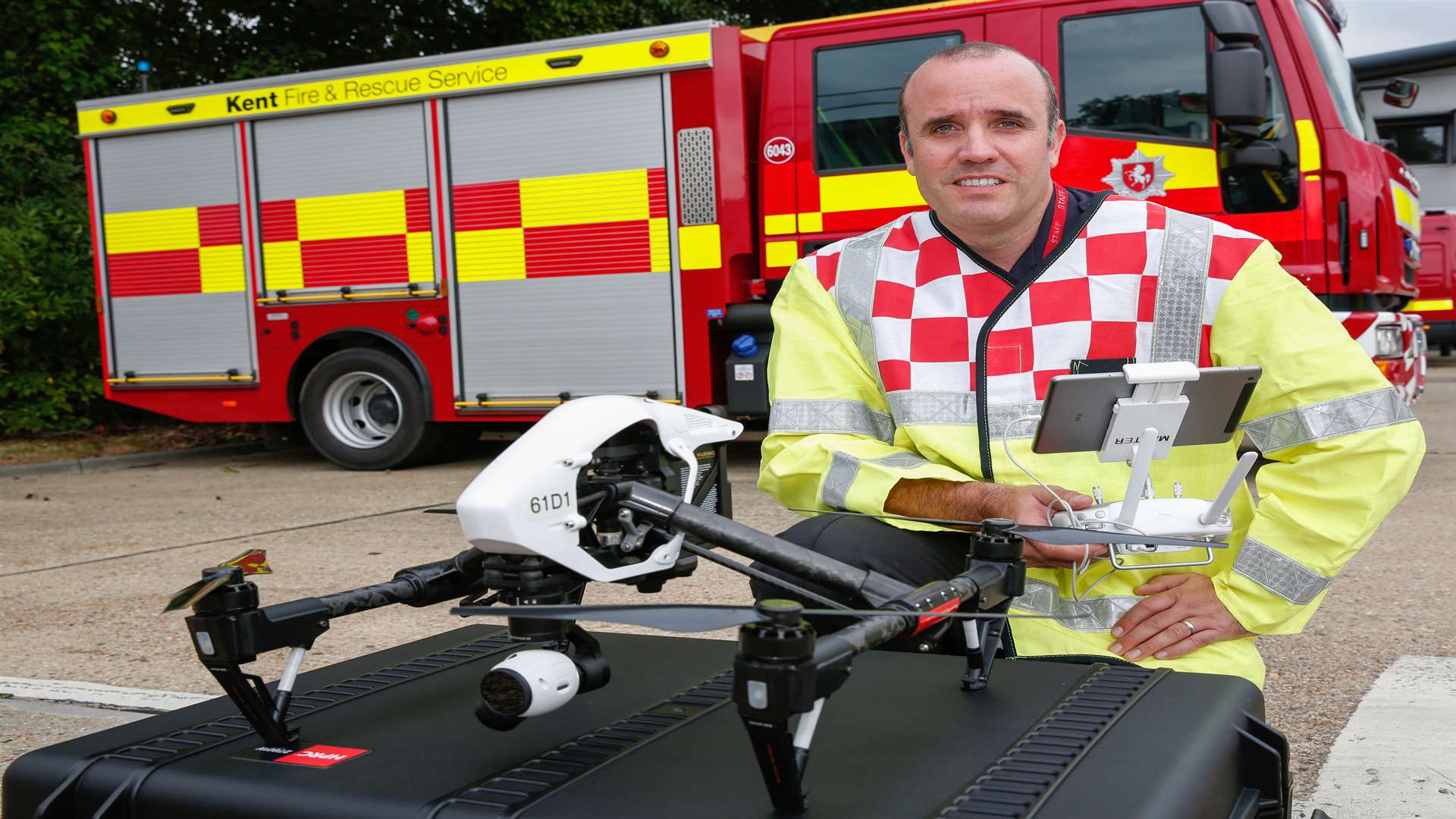 Maidstone Fire Station Manager Adam Green with the DJI Inspire 1 drone. Picture: Matthew Walker