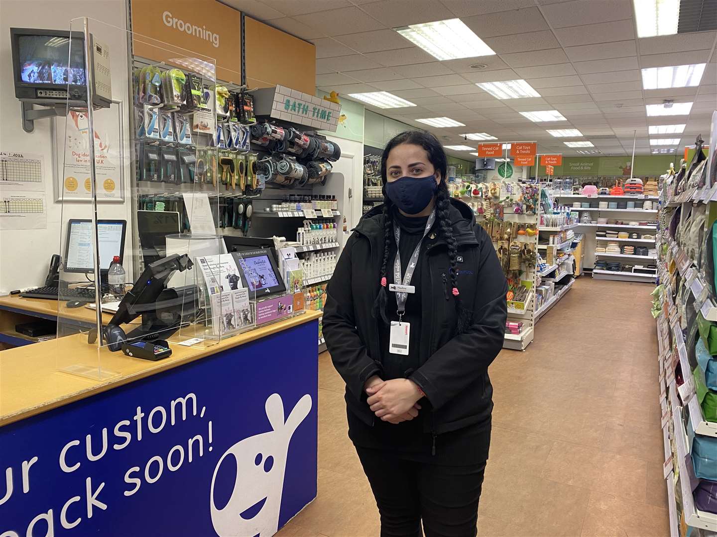 Nadine, from Pets Corner, in Week Street, will carry on working with a mask on