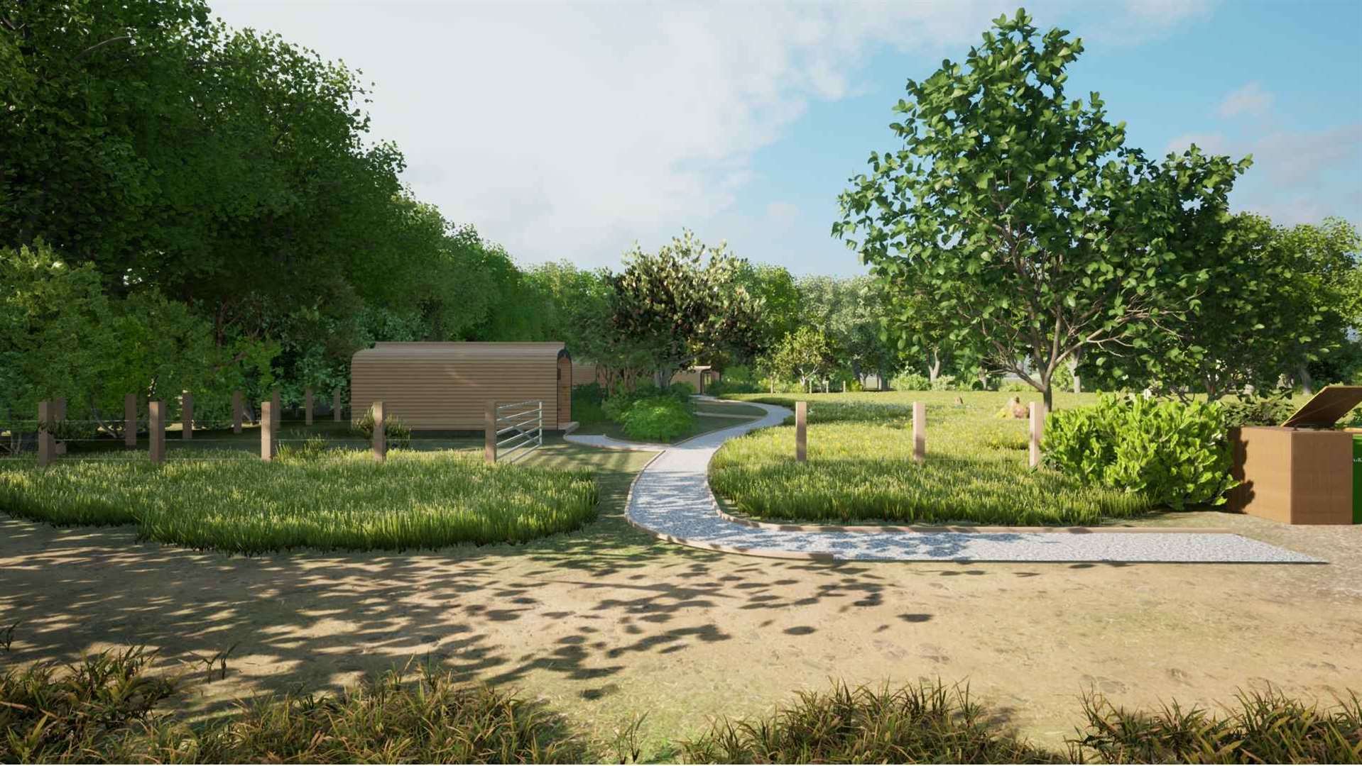 A CGI showing how the Mount Ephraim Country House glamping site near Faversham will look