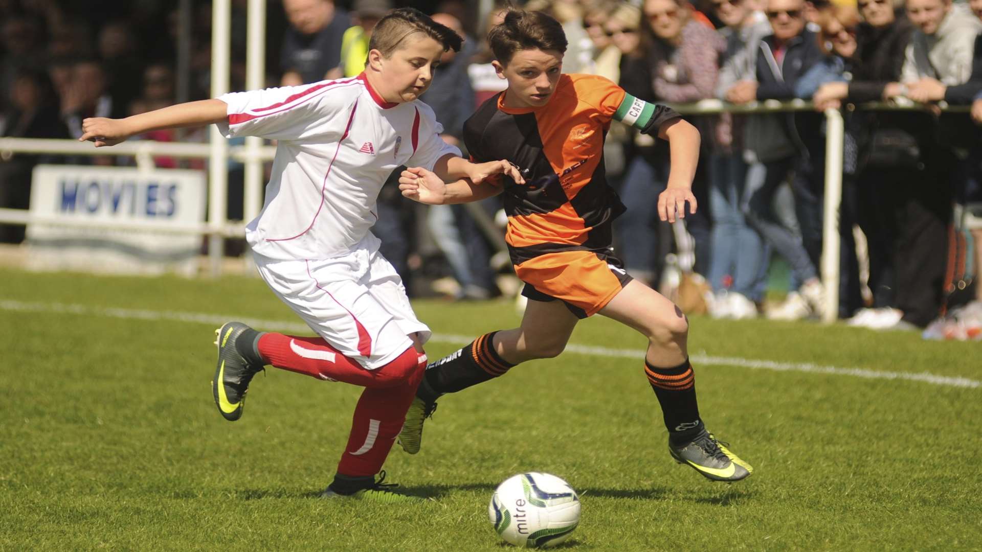 Cuxton 91 (white) and Pegasus 81 battle it out in the Under-13 John Leeds Trophy final Picture: Steve Crispe