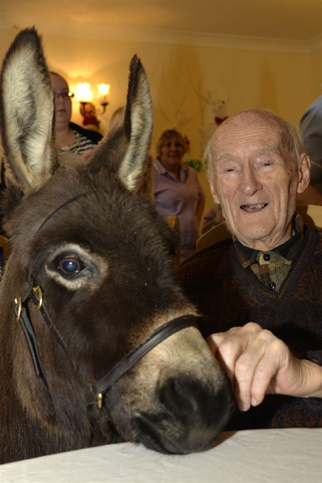 Eric Wall, 96 meets a donkey at Wayfarers Care Home, Sandwich