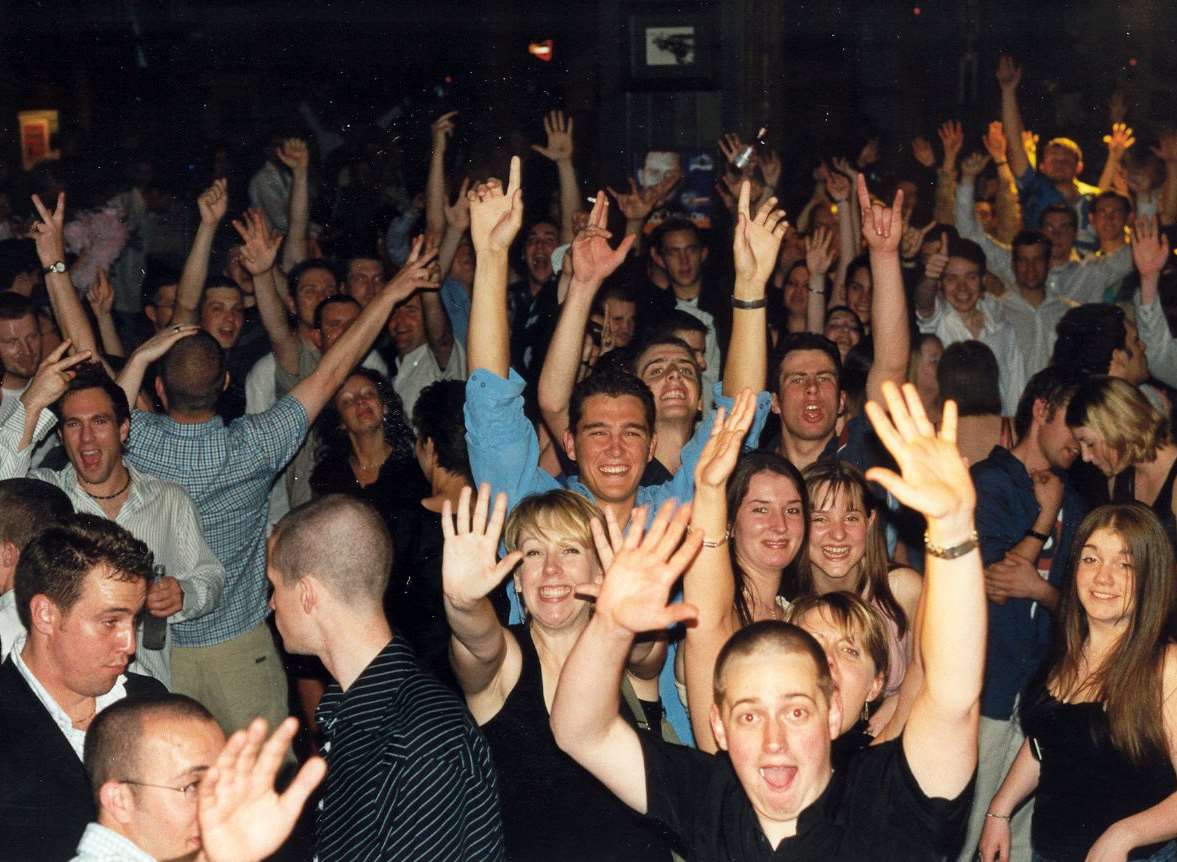 Clubbers greet actor Will Mellor at Jumpin Jaks in 2003