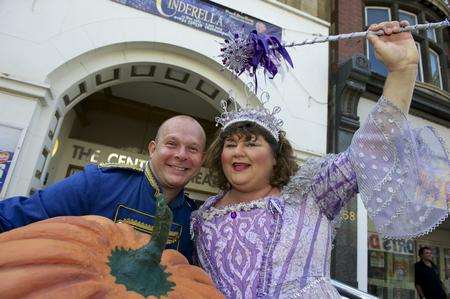 Paul Burling as Buttons and Cheryl Fergison as the Fairy Godmother in Cinderella at The Central Theatre, Chatham
