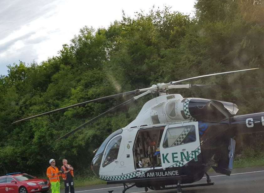 The air ambulance landed on the road. Picture: Matt Edwards