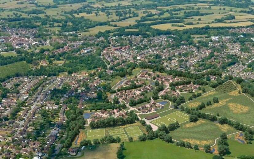 An aerial CGI shows the proposed Wates development in context with the rest of Tenterden