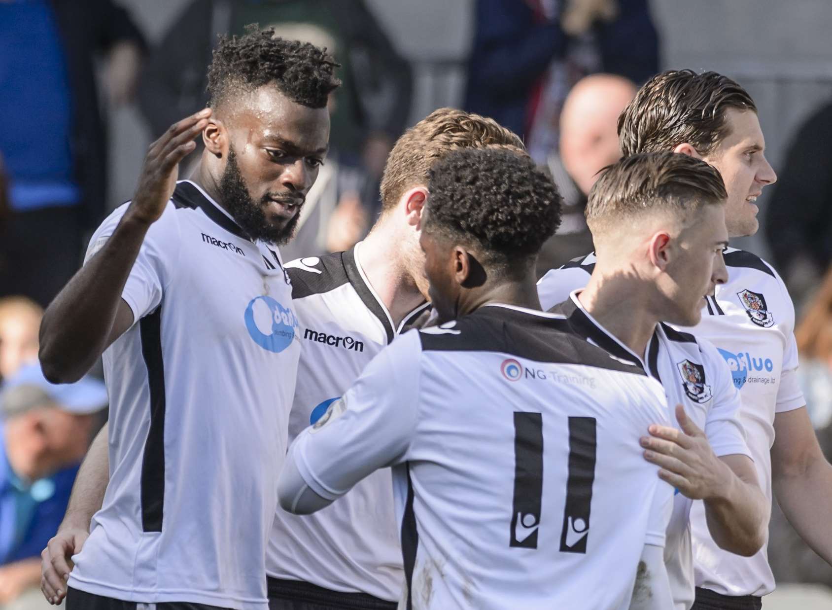 Duane Ofori-Acheampong (left) celebrates a goal for Dartford Picture: Andy Payton