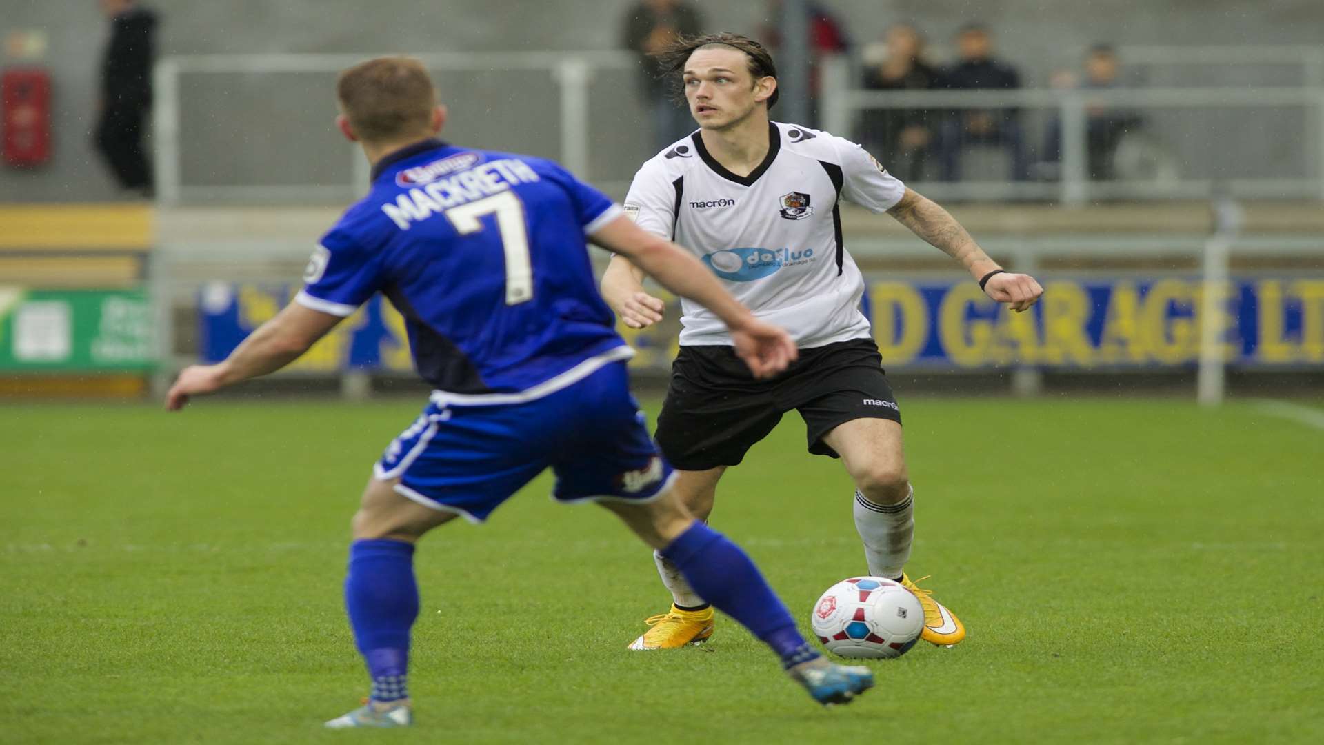 Tom Bender on the ball for Dartford against Grimsby Picture: Andy Payton