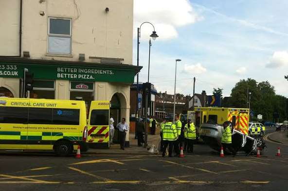 Emergency services at the scene of the crash in Strood. Picture: Clare Freeman