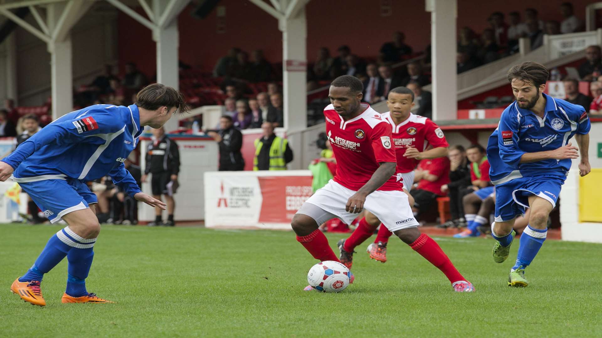Aiden Palmer on the ball for Ebbsfleet in the FA Cup tie against Hythe Picture: Andy Payton