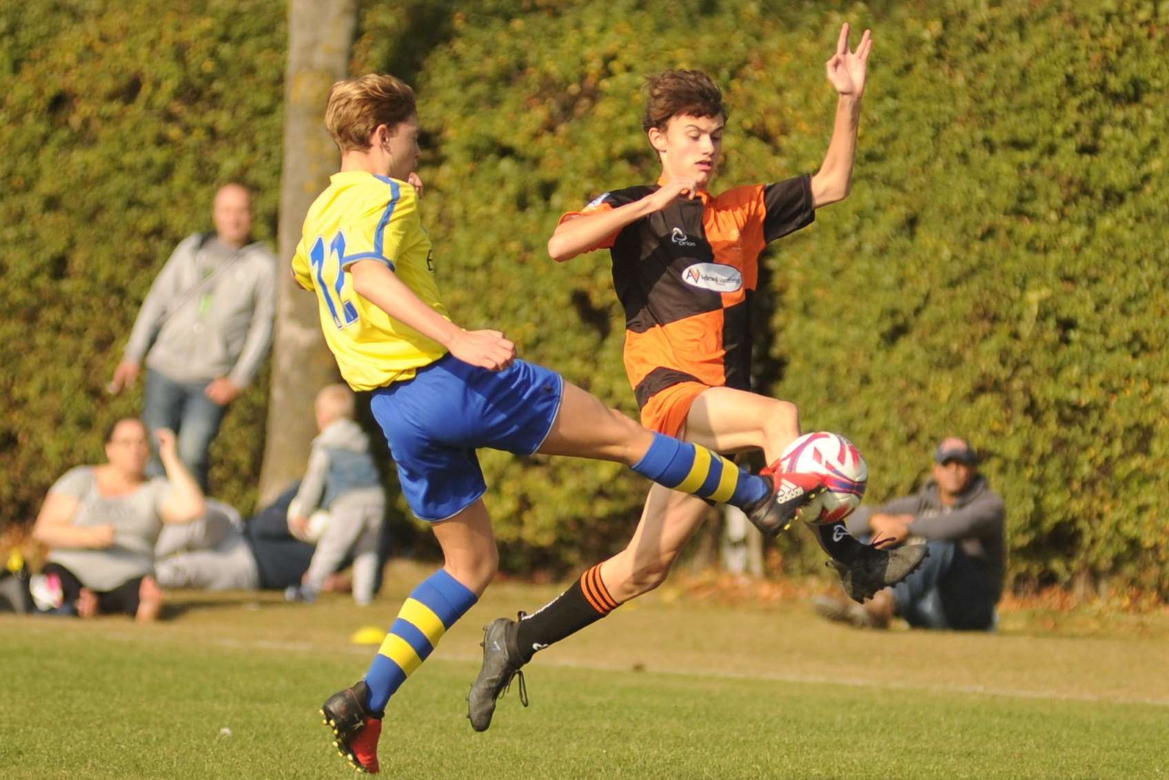 Pegasus 81 Flyers get stuck in against Strood 87 in Under-15 Division 2 Picture: Steve Crispe