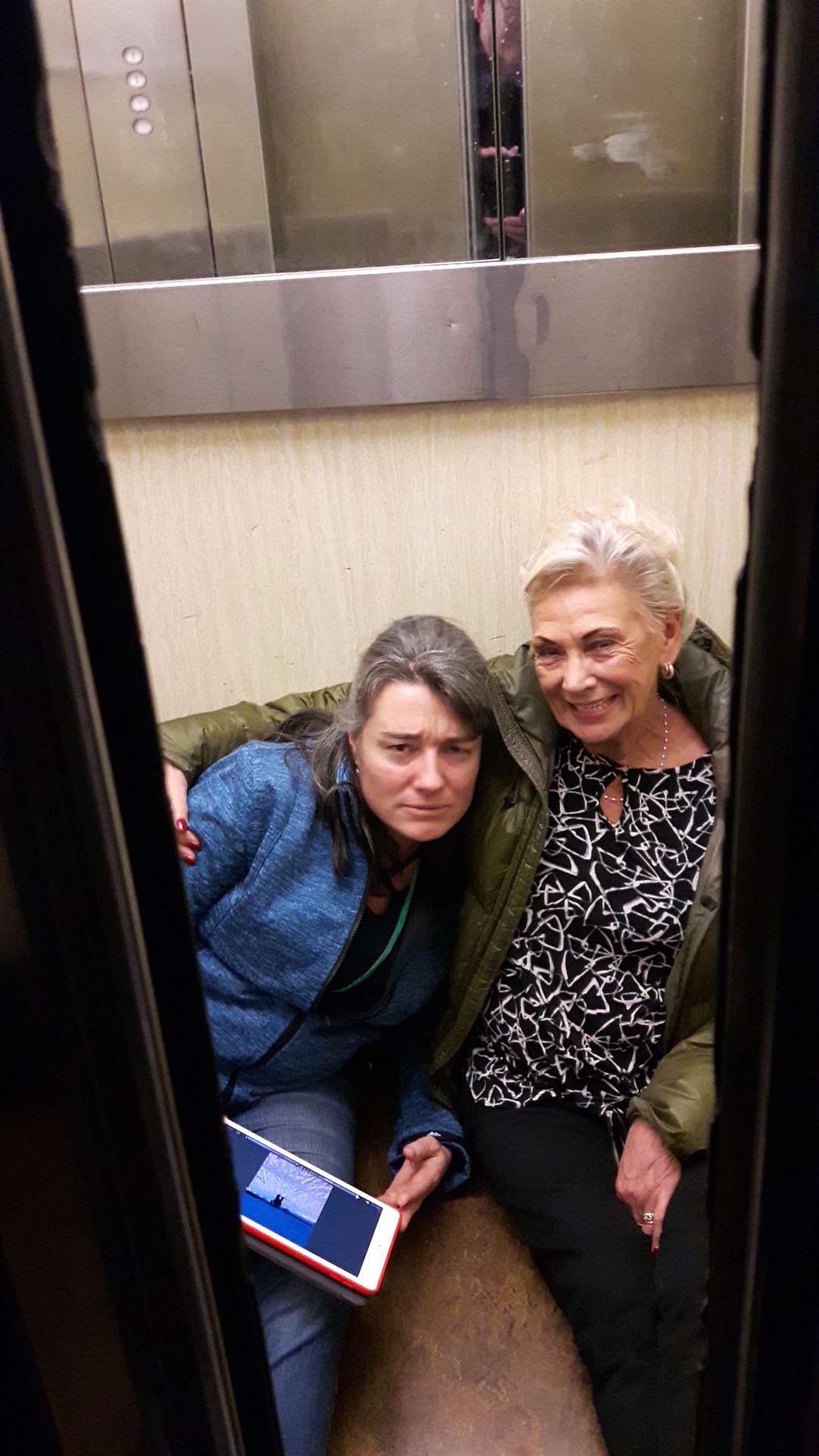 Cllrs Monique Bonney, left, and June Garrad had to be rescued by firemen after becoming trapped in a lift at Swale House after a full council meeting