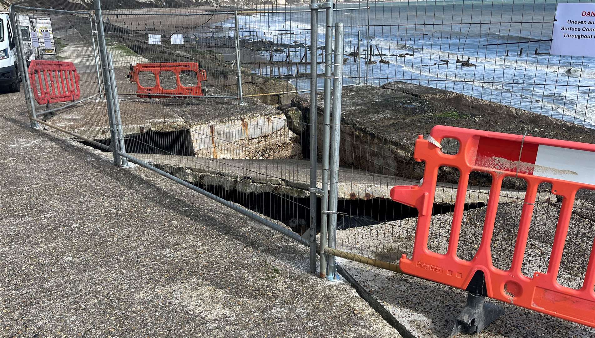 More severe damage to Folkestone Warren appeared this week and has led to crews from Network Rail closing off the area to the public