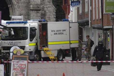 An Army bomb disposal officer walks towards the scene in St Peter's Street. Picture: Chris Davey