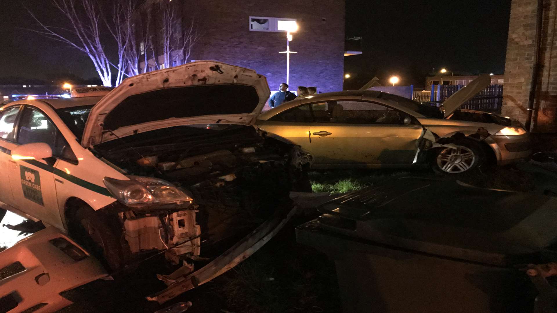 The wrecked vehicles after the crash in Woodberry Drive