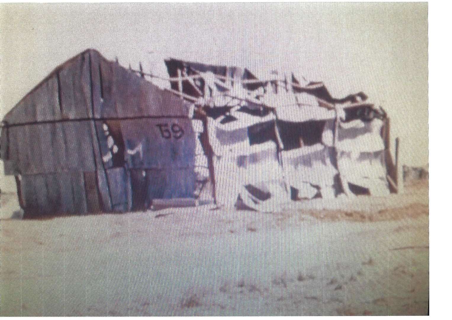 A damaged hut after the blast on Christmas Island, 1957. Picture: Terry Quinlan