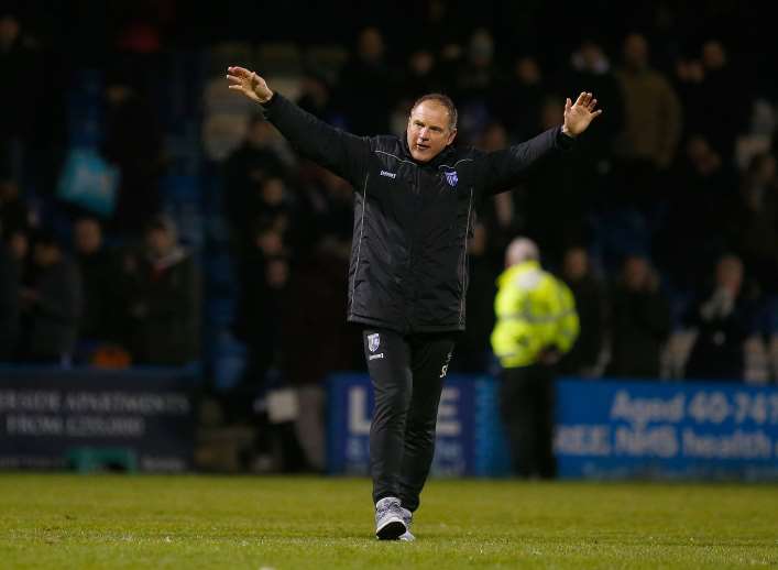 Steve Lovell celebrates three points after the final whistle on Saturday. Picture: Andy Jones
