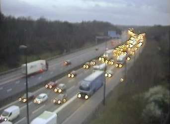 Traffic queuing on the motorway - stock picture