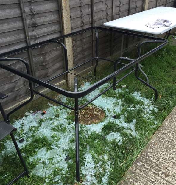 Miss Hamlin's picture of the shattered glass around the table in her back garden