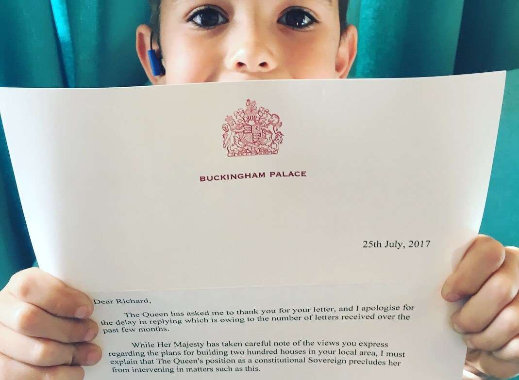 Richard with the letter he received back from the Queen