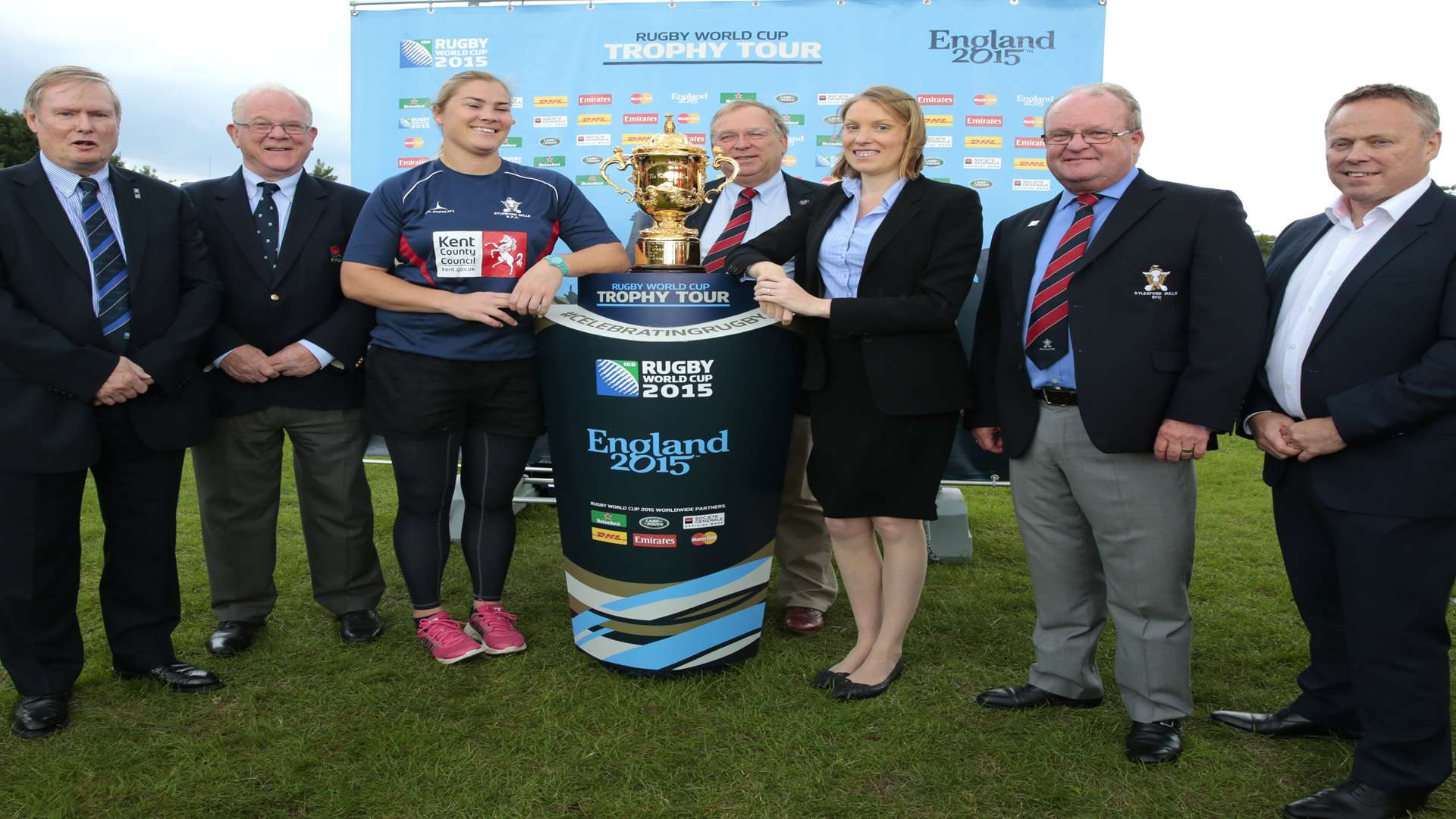 Sports Minister Tracey Crouch with the Webb Ellis Trophy at Aylesford RFC. Picture: Martin Apps