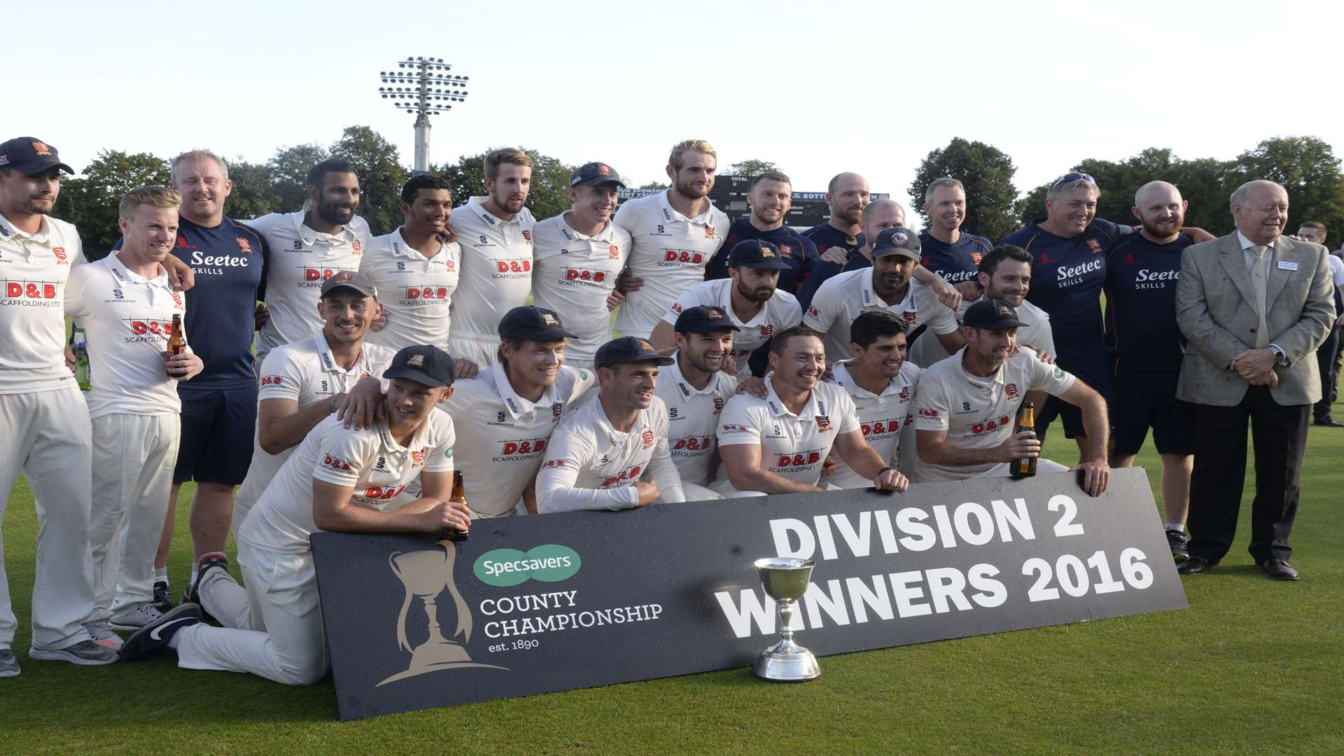 David with Essex team-mates enjoy their title triumph at Kent's St Lawerence Ground Picture: Chris Davey