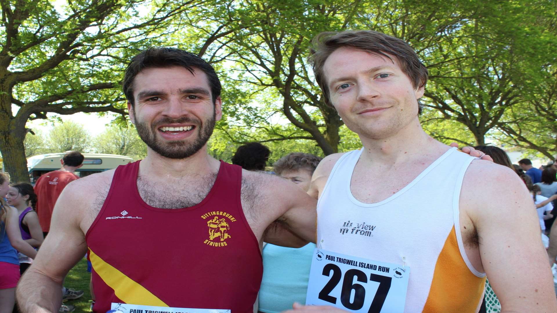 No hard feelings: First 10-mile runner home Jim Allchin, right, pushed course record-holder Anthony Jackson into third place last year