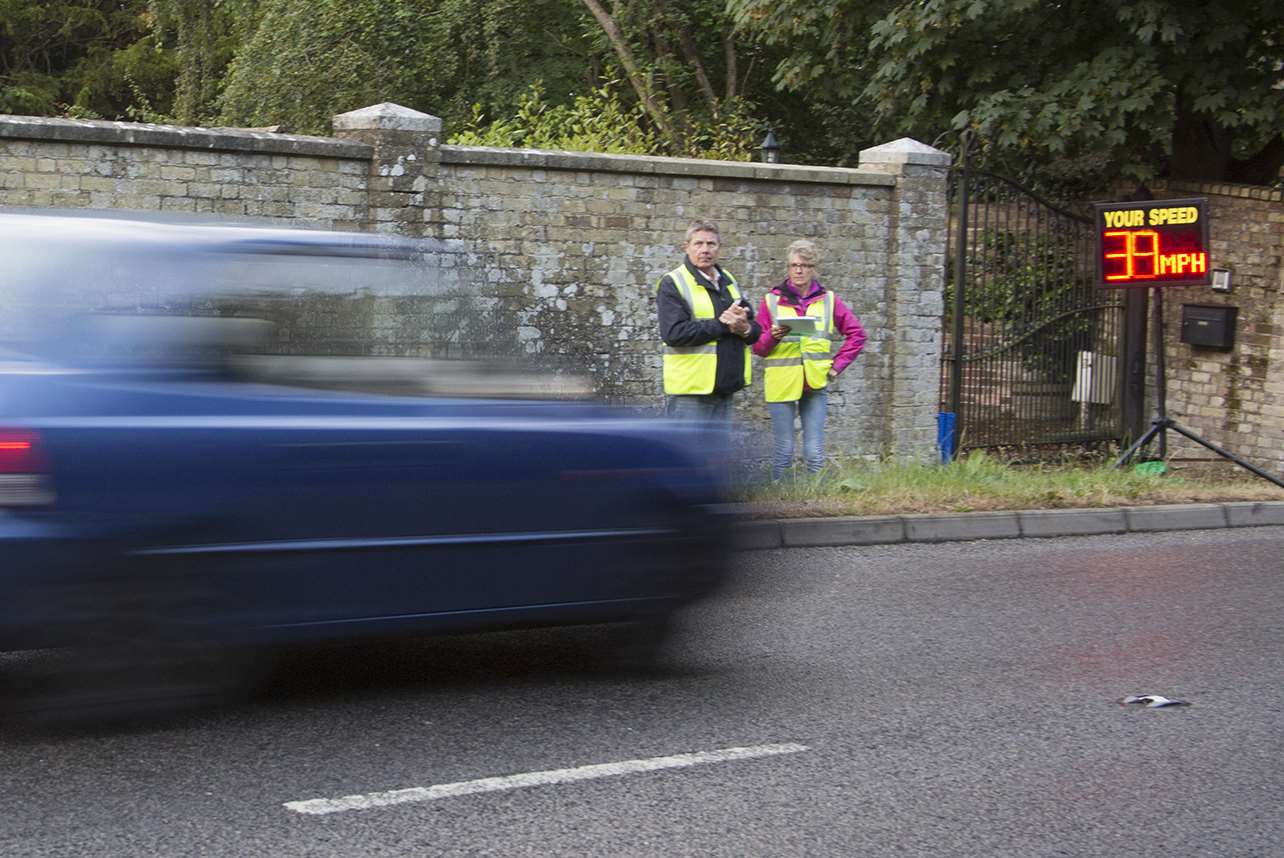 Speedwatch volunteers Keith and Katherine Lagden monitor drivers in Hawkhurst