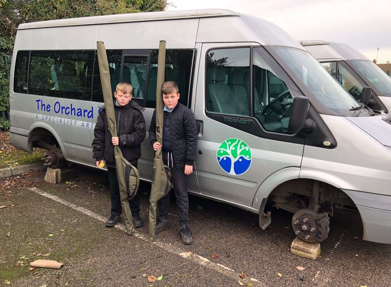 Orchard School pupils found their minibus had been left on breeze blocks