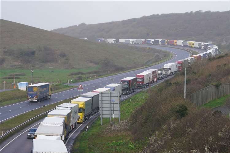 Lorries have been queueing on the A20 to get to the Port of Dover. Picture: Gareth Fuller/PA