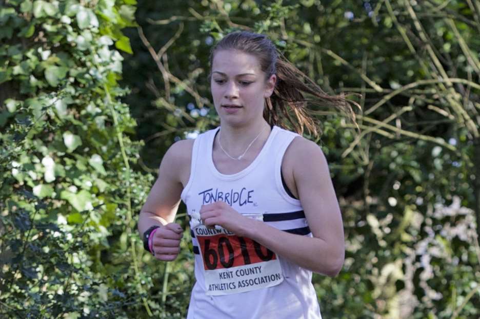 Nicole Taylor leads the senior women's standings in the Kent County Cross-Country League after victory at Sparrows Den Picture: Andy Payton
