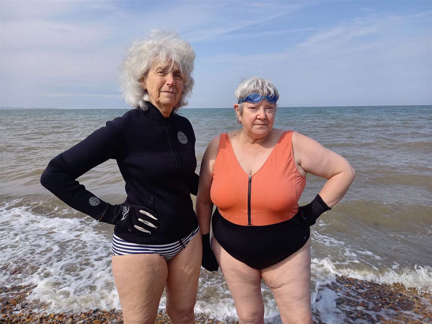 Sheila Miller and Helen Nattrass regularly swim at Seasalter