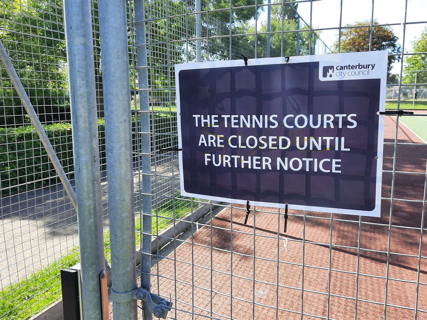 One of the signs put on the entrances to the courts in Memorial Park, Herne Bay