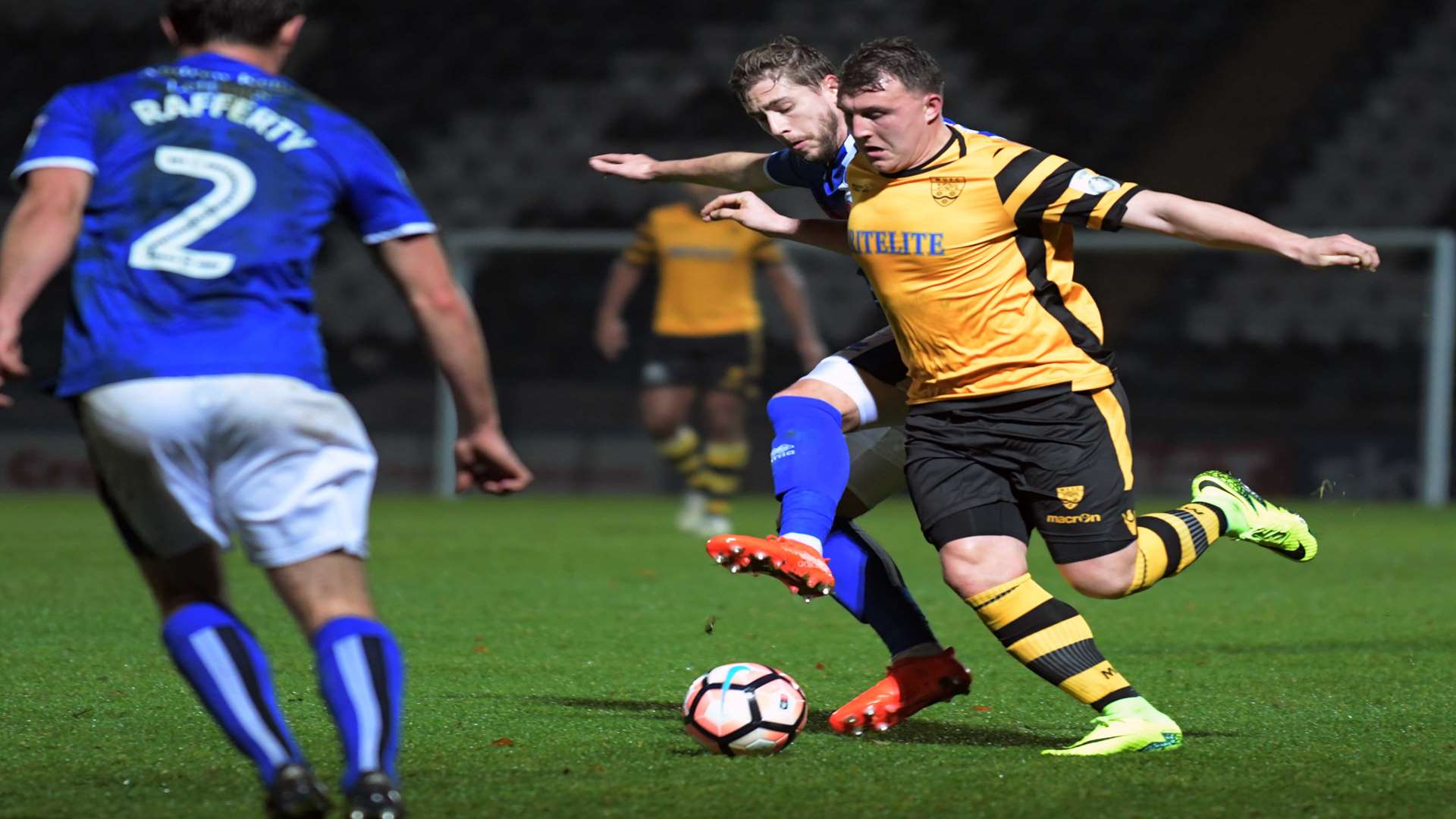Maidstone's Alex Flisher starts another attack at Spotland. Picture: Barry Goodwin