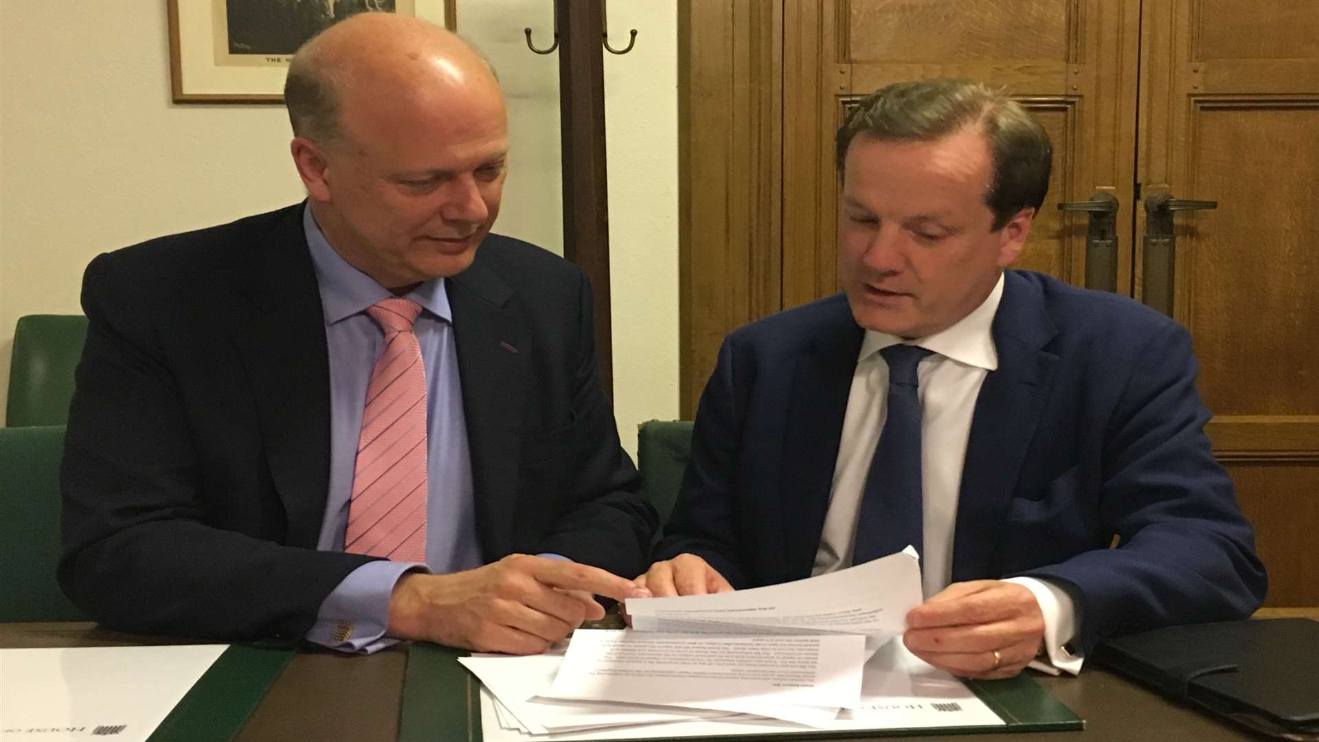 Transport Secretary Chris Grayling and Dover MP Charlie Elphicke discussing Dover TAP.