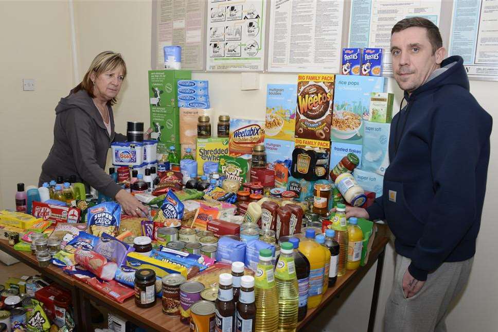 Keith Ovenden and Dawn Sharp with the food collected