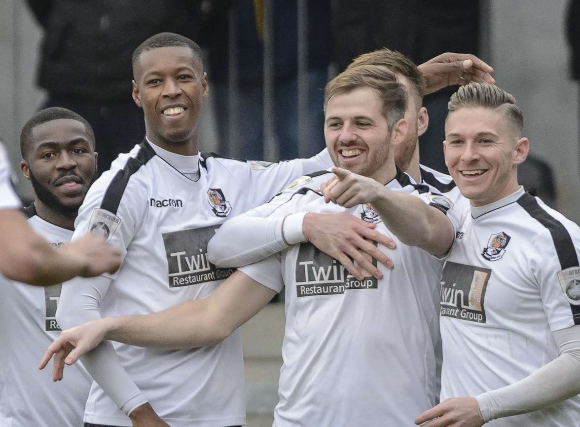 Dartford celebrate Tom Murphy's second-minute goal against Havant. Picture: Andy Payton